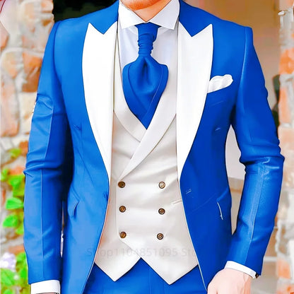 Pink Men's Elegant Peak Lapel Tuxedo 3-Piece Suit with Blazer Vest And Pants Set for Formal Business Prom Grooming