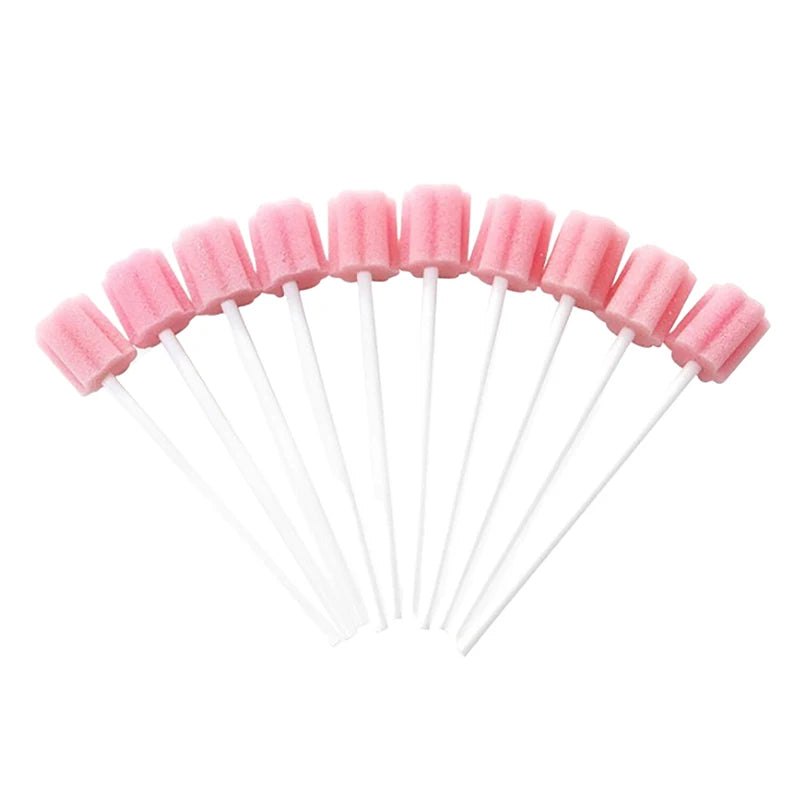 【100Pcs Disposable Oral Care Sponge Sticks Oral Swabs Single Use Stick Plum Blossom Shape Cleaning Accessories】
