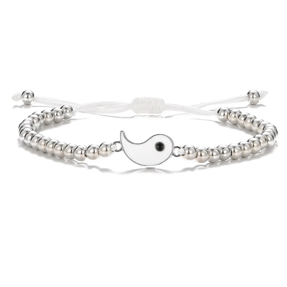 Couple Bracelets Rings Yin Yang Tai Chi Alloy Pendant Adjustable Braid Chain Necklace Matching Lover Bracelet Necklace Earring
