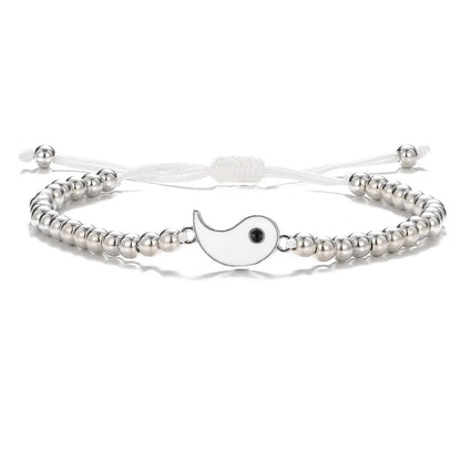 Couple Bracelets Rings Yin Yang Tai Chi Alloy Pendant Adjustable Braid Chain Necklace Matching Lover Bracelet Necklace Earring