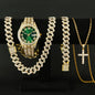 4PCS Luxury Rhinestone Men Quartz Watch Hip-pop Jewelry Set Fashion Roma Dial Calendar Quartz Wristwatch（Without Box）
