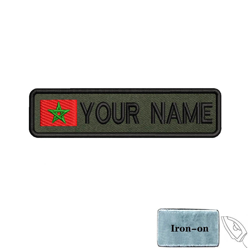 1PC 10cmX2.5cm Custom Name Flag Patch Badge Iron On Hook Loop Army green Netherlands Germany Russia France Belgium Italy Spain