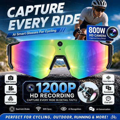 New AI Smart Glasses With Camera 1200P Video Recording Anti-Shake Shooting Sunglasses Bicycle Riding Windproof Goggles Men Women