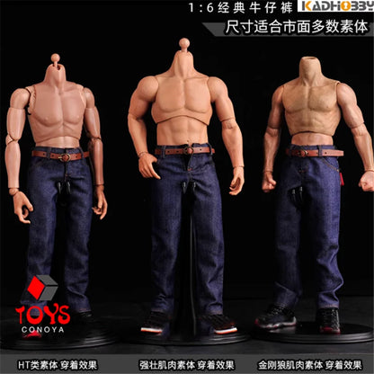 1/6 Scale Male Classic Jeans Denim Pants Trousers Clothes Model Fit 12-inch Soldier Muscular Action Figure Body Dolls