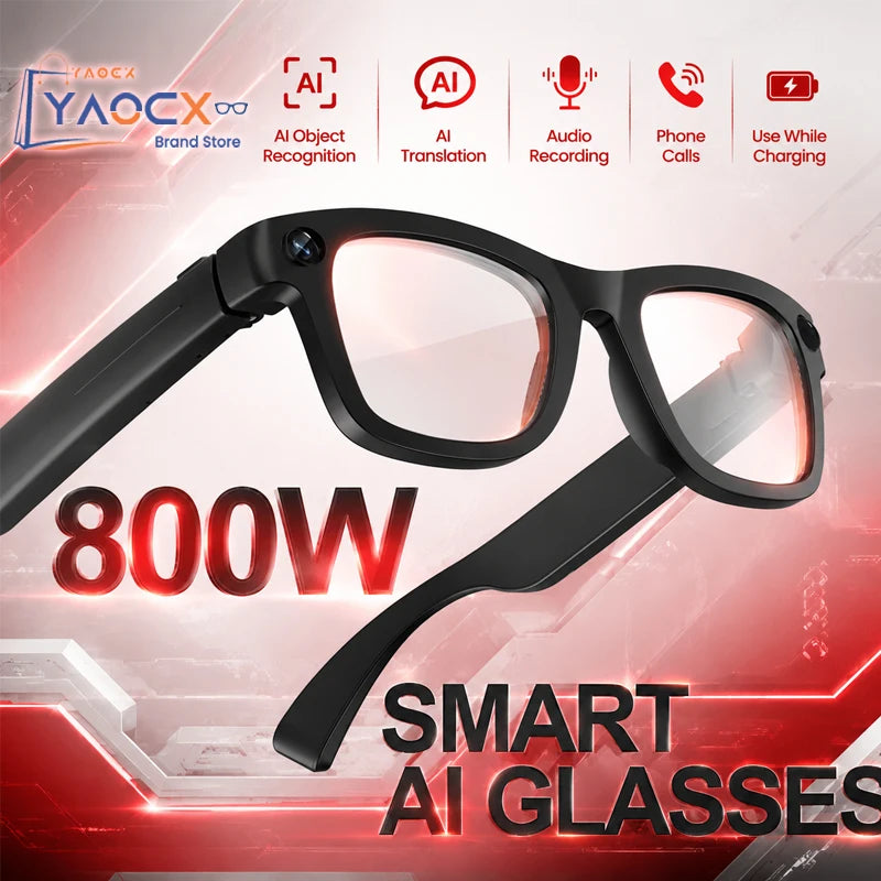2026 New Smart Glasses 800W HD Camera WIFI Transmission Anti-shake Video Recording AI Translation Music Wireless Call Sunglasses