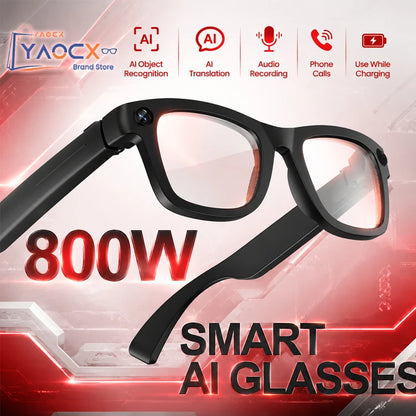 2026 New Smart Glasses 800W HD Camera WIFI Transmission Anti-shake Video Recording AI Translation Music Wireless Call Sunglasses