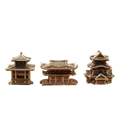 Retro Brass Micro Landscape Chinese Rockery Ancient Pavilion Ancient Architecture Miniature Model Bonsai Fish Tank Decoration