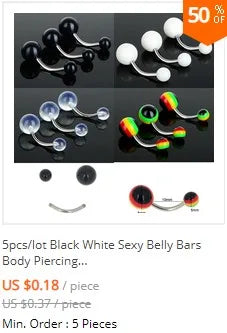 5pcs/lot Black White Sexy Belly Bars Body Piercing Button Ring Navel Barbell Jewerly Lip Piercing Unisex Fashion Jewelry