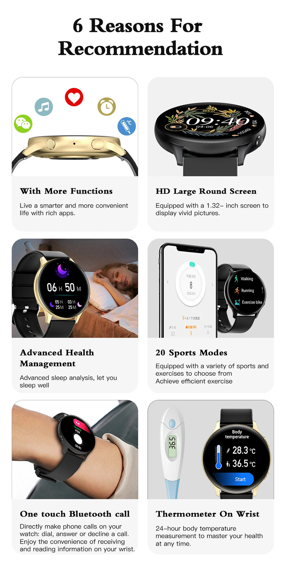 LIGE Nowy Smartwatch z Pomiarem Temperatury Ciała Damski Męski Ekran HD 360 Odbieranie Połączeń Wybieranie Połączeń Smartwatch Męskie Zegarki dla Kobiet Bransoletka