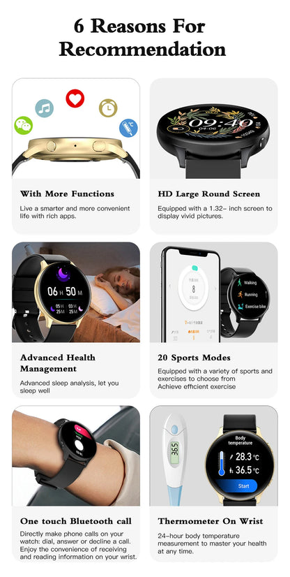 LIGE Nowy Smartwatch z Pomiarem Temperatury Ciała Damski Męski Ekran HD 360 Odbieranie Połączeń Wybieranie Połączeń Smartwatch Męskie Zegarki dla Kobiet Bransoletka