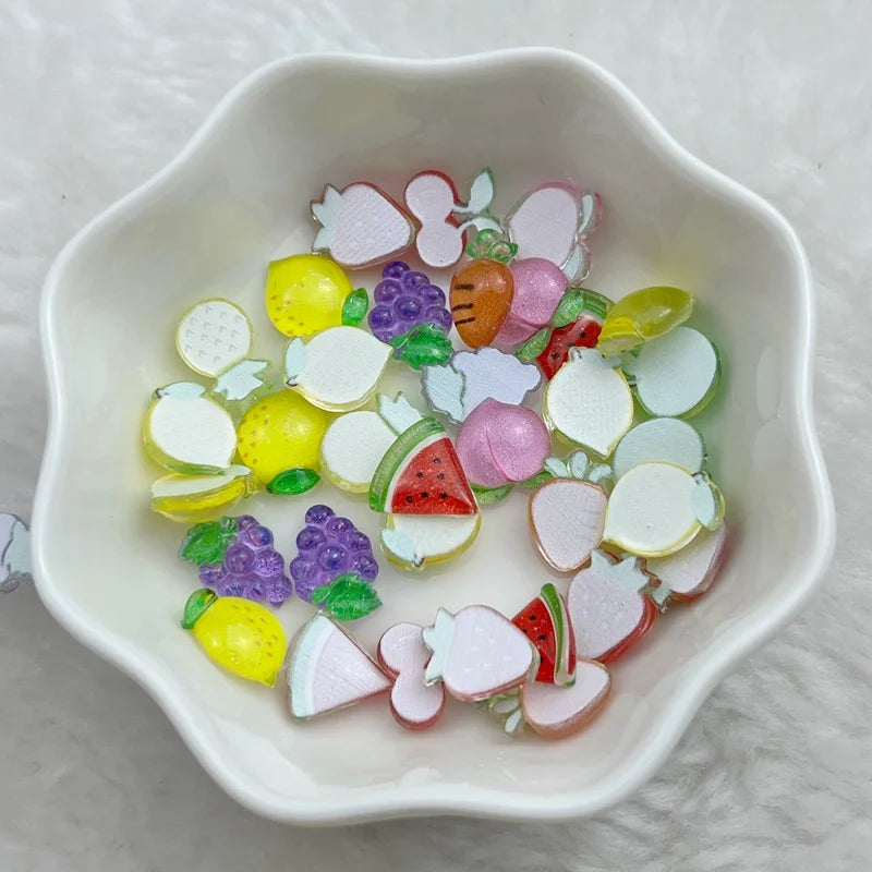 50Pcs New Cute 7-11mm Mini Strawberry, Cherry, Grape, Watermelon Series Resin Flatback Ornament Jewelry Making Manicure Hairwear