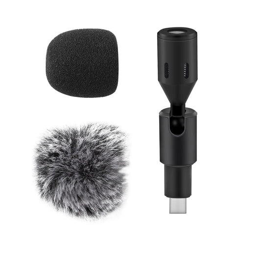 Plug-in Smartphone Microphone Mobile Phone Mic Cardioid Pickup Type-C Plug 90° Angle  with 2pcs Windscreen for Sm