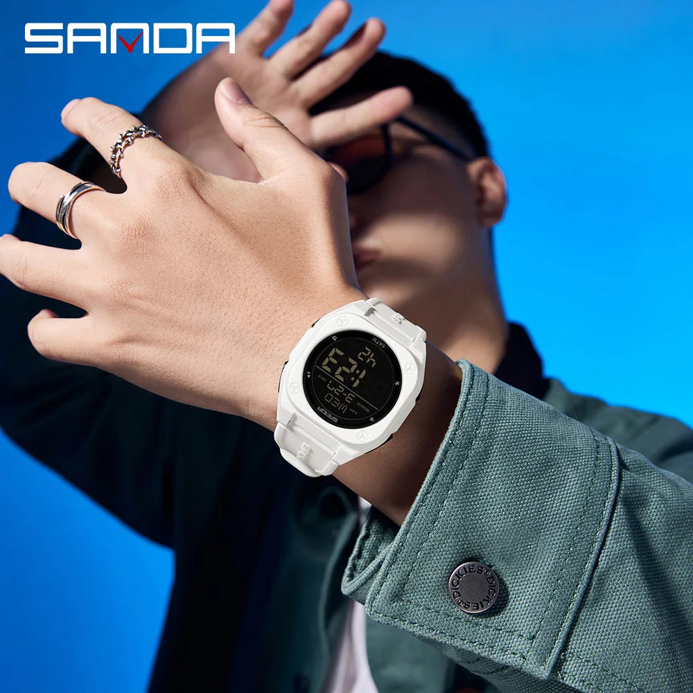 SANDA Digital Watch Multi-function Alarm Clock Luminous Waterproof Silicone Wristwatch Casual Students Electronic Watches