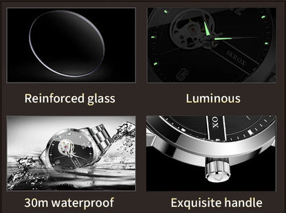SKROX Original Luxury Brand Waterproof Tourbillon Automatic Clock Steel Skeleton Mechanical Man Watch Business Male Wristwatches