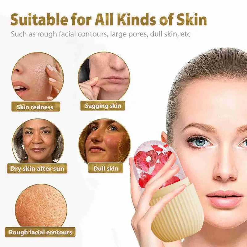 [ZY]Ice Face Roller Ice Cube Beauty Massage Silicone Ice Mold Eye Puffiness Ice Facial Roller Shrink Pores Multifunctional Mold