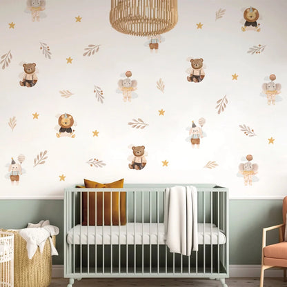 Boho Cute Cartoon Animal Elephant Lion Star Dreamy Wallpaper Stickers For Baby Girl Room Wall Decals Interior Playful Room Decor