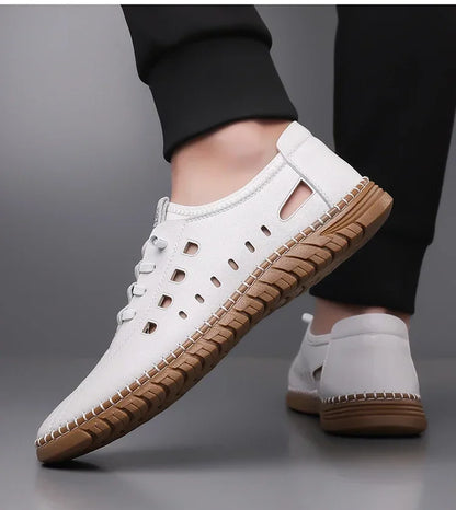 Men's Comfortable Hollow Slip-on Loafers, Breathable Anti-slip Soft Sole Outdoor Driving Shoes-WC2516