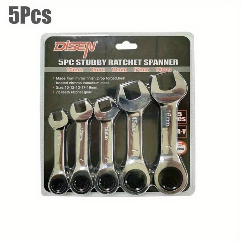 1Set 6mm-19mm Reversible Combination Stubby Single Wrench Stubby Combination 72 Tooth Ratchet Socket Spanner Nut Repair Tools