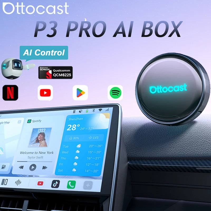 Ottocast OttoAibox P3 Pro AI Box Wireless CarPlay Android Auto QCM 6225 HDMI YouTube Netflix Video for Benz VW Ford Toyota
