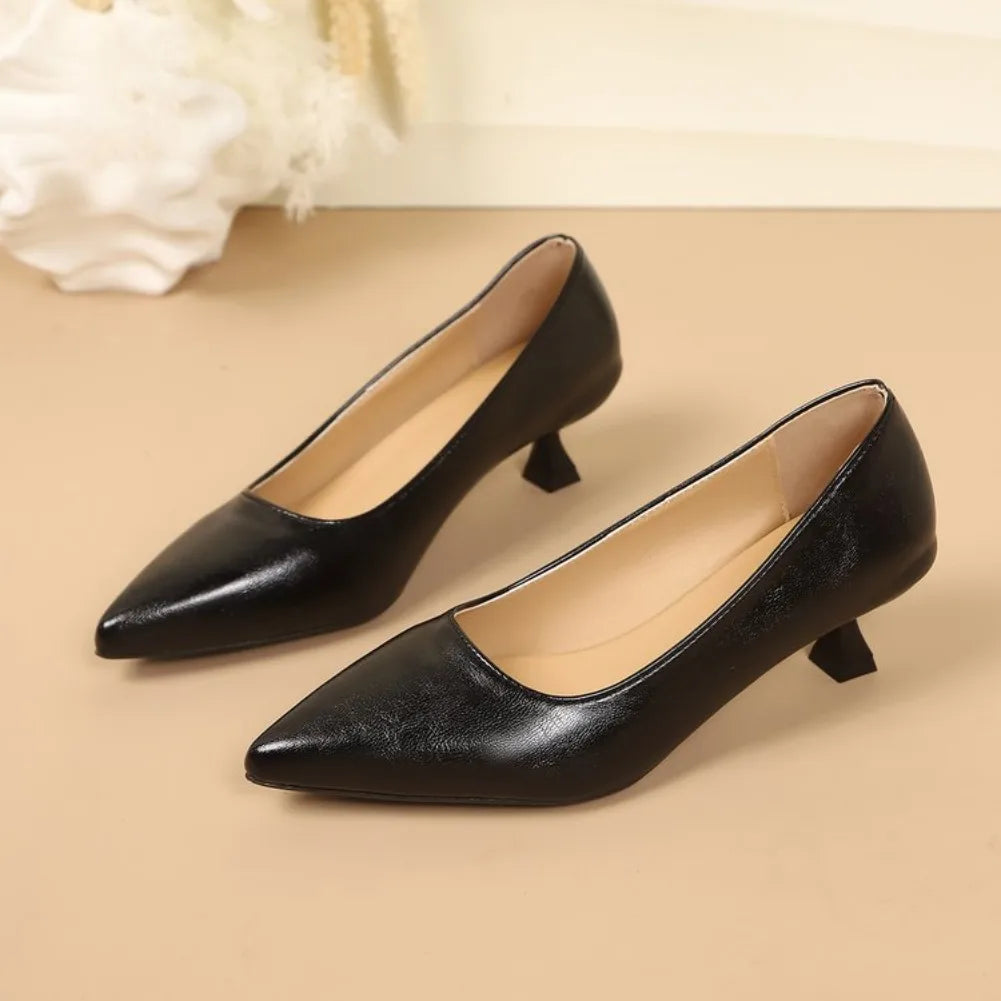 Women's Cow Leather Pointed Toe Slip-on Pumps High Quality Soft Comfortable Elegant Ladies Thin High Heel Slim Dress Shoes