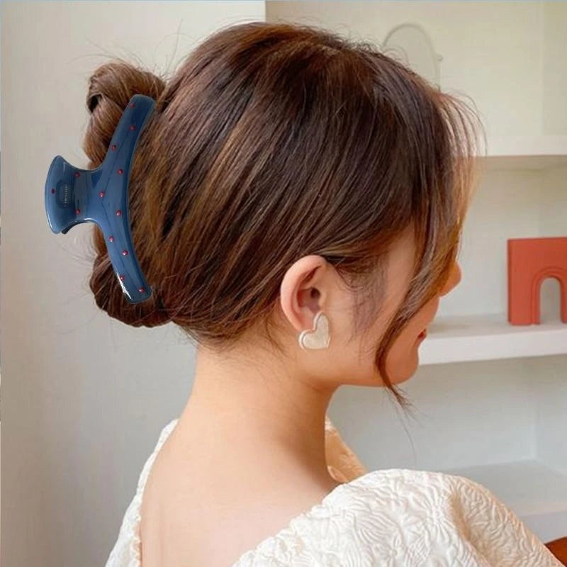 2Pcs/set Vintage Blue Polka Dot Red Bow Hair Clip Shark Claw Clamp Hairpin Barrette Korean Hair Headwear Accessory 2030