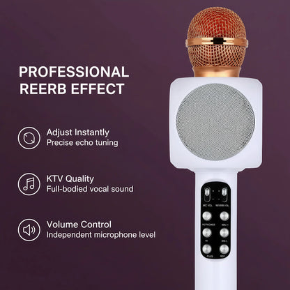 Magic Voice Karaoke Microphone, Wireless Bluetooth Speaker with 4 Voice Changer, Colorful LED Lights, HIFI Sound, for Party Gift