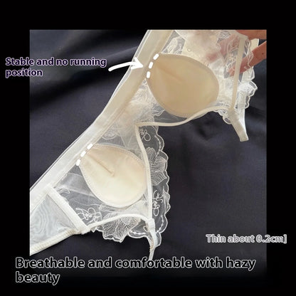 Women's Bra Set French Sexy Sweet Girl Without Steel Ring Color Collision Underwear Thin Section Gathered Lace Triangle Cup Bra