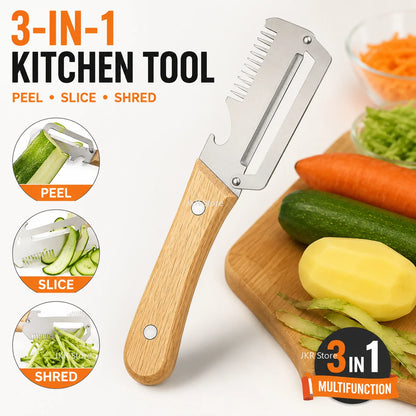 Stainless Steel 3 in 1 Vegetable Peeler Fruit Slicer Shredder Multifunction Kitchen Tool for Peeling Cutting Shredding