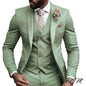 High Quality Green Business Men Suits Slim Fit Male Clothing Elegant Wedding 3 Piece Two Buttons Jacket Vest Pants Party Sets
