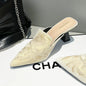 Elegant Embroidered Velvet Mule Heels Pointed Toe Cone Heel Slip-on Footwear for Occasions