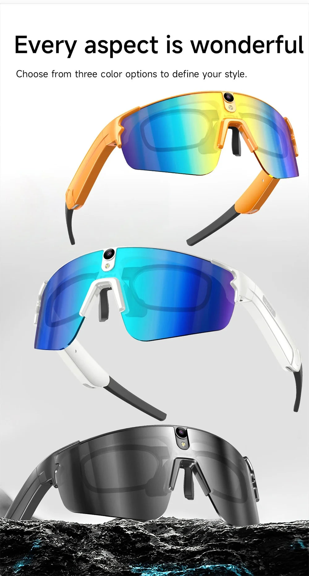 Inteligentne okulary rowerowe AI 4K HD z kamerą 800W, połączenia Bluetooth, tłumaczenie, stabilizacja obrazu, przeciwsłoneczne, dla mężczyzn i kobiet, anty-UV, wodoodporne, muzyka