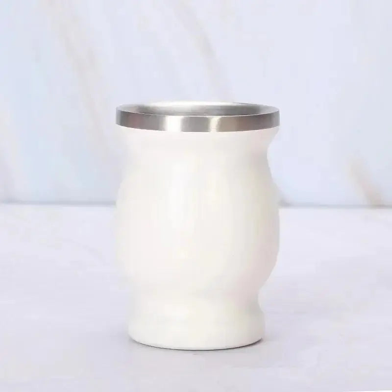 230ML Mate Cup 304 Stainless Steel Double Wall 8oz Portable Tea Mug Mate Tea Gourd With 2 In 1 Straw Spoon Give Cleaning Brush