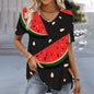 3D Watermelon Printed Women's V-neck Tee Shirts Summer Cool Short Sleeves Tops Fashion Casual Loose Pullovers Female T-shirts