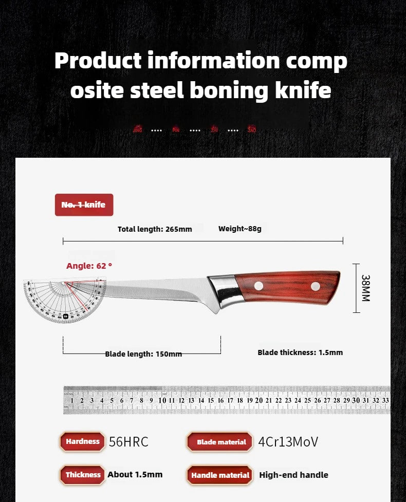 Stainless Steel Cow and Sheep Cutting Knife, Pig Specific Bone Cutting Knife, Pointed Knife, Meat Cutting Kitchen Knife.