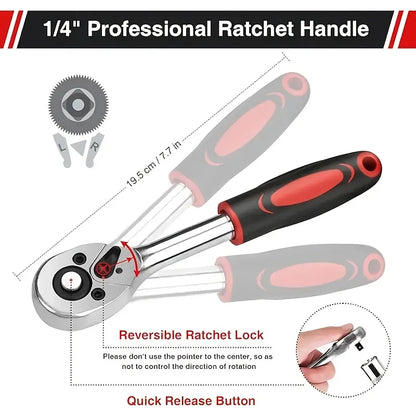Professional 46pcs Cr-V Steel Socket Set with Ratchet Wrench Storage Bag Durable Sockets Extension Bar for Auto Home Repair