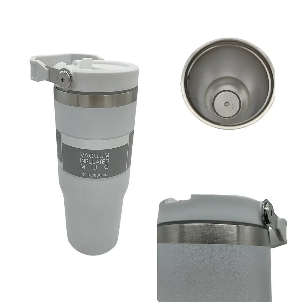 20/30oz Vacuum Insulated Tumbler with Lid: Stainless Steel Portable Cup with Dazzling Tote Handle for Hot & Cold Drinks