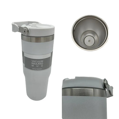 20/30oz Vacuum Insulated Tumbler with Lid: Stainless Steel Portable Cup with Dazzling Tote Handle for Hot & Cold Drinks