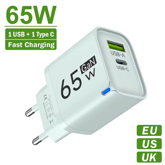 65W USB Fast Charging Charger Type C Quick Charger Portable Mobile Phone Plug EU/US/UK Wall Adapter For iPhone Samsung Xiaomi