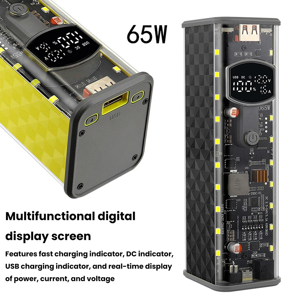 PD65W 45W Super Fast Charging DIY Power Bank Case Weld-Free 8-Cell 18650 Battery Storage Box Daul USB Type C Output