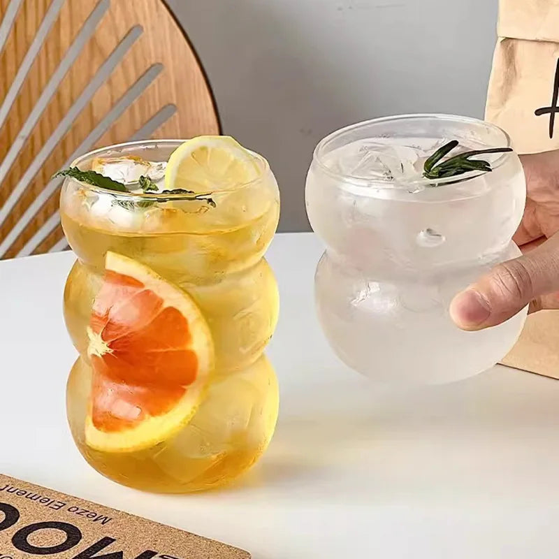 Transparant Drinking Glass Cup Creative Wave Shape Iced Coffee Tumbler Cup Juice Milk Tea Mug Drinkware Water Glasses Ripple Mug