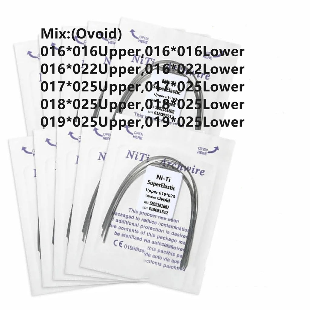 100Pcs/10Packs Dental Orthodontic Ovoid Form Archwires Niti Super Elastic Round Rectangular Wire 012/014/016/018/16X16/16X22