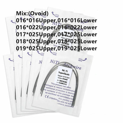 100Pcs/10Packs Dental Orthodontic Ovoid Form Archwires Niti Super Elastic Round Rectangular Wire 012/014/016/018/16X16/16X22