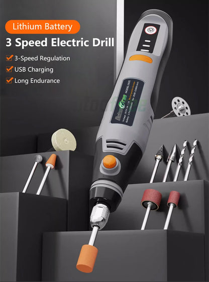 35W Rechargeable Electric Drill 3 Speed Engraving Pen USB Cordless Rotary Tool For Jewelry Metal Dremel Tools 8500r-21000r/min