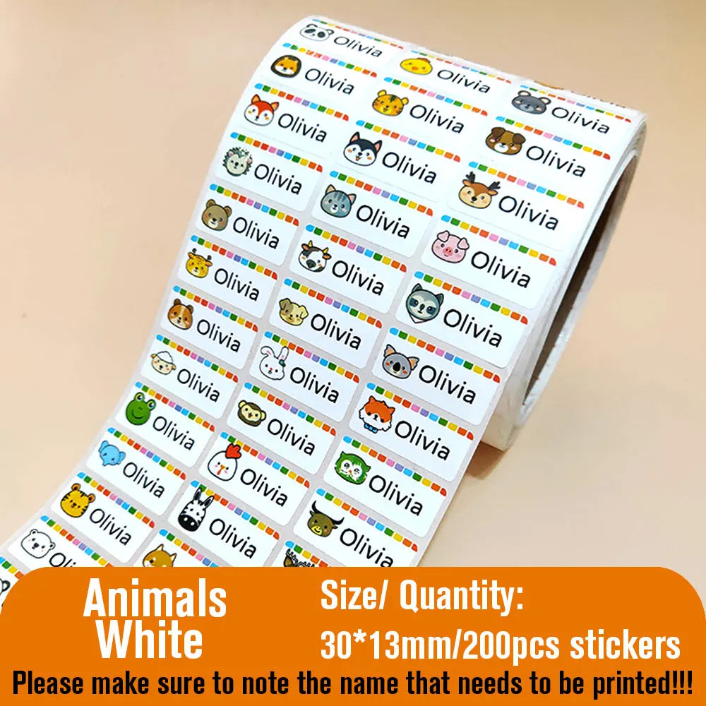 200Pcs Custom Waterproof Hebrew Name Stickers Personalized Children Hologram Label  Sticker With Students School Stationery Tag