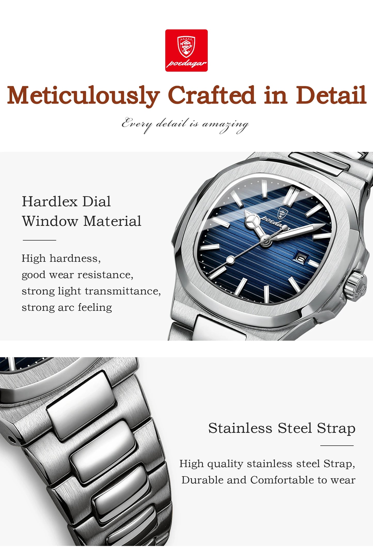 POEDAGAR Luxury Woman’s Quartz Watch Date Waterproof Luminous Ladies Wristwatch Stainless Steel Fashion Watches For Women casual