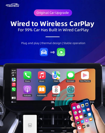 TIMEKNOW Wireless CarPlay Adapter for Apple iPhone Wired to Wireless Carplay Dongle Plug And Play USB Connection Auto Car Dongle