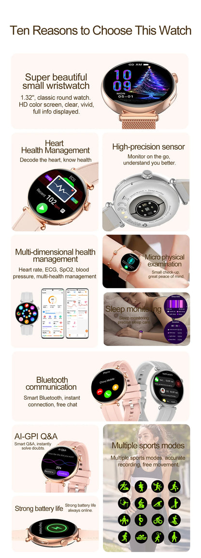 Smartwatch zdrowotny klasy pielęgniarskiej dla kobiet z ekranem AMOLED HD, wodoodpornością IP68, ciśnieniem krwi, połączeniami BT – modny zegarek dla kobiet