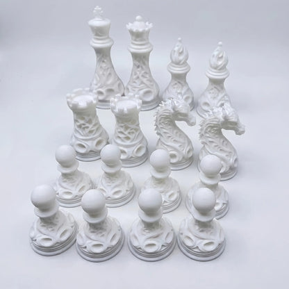 32pcs Gothic Dragon Chess Pieces Set Black White 3D Printed Hollow Design Tabletop Ornament Gift for Chess Lovers