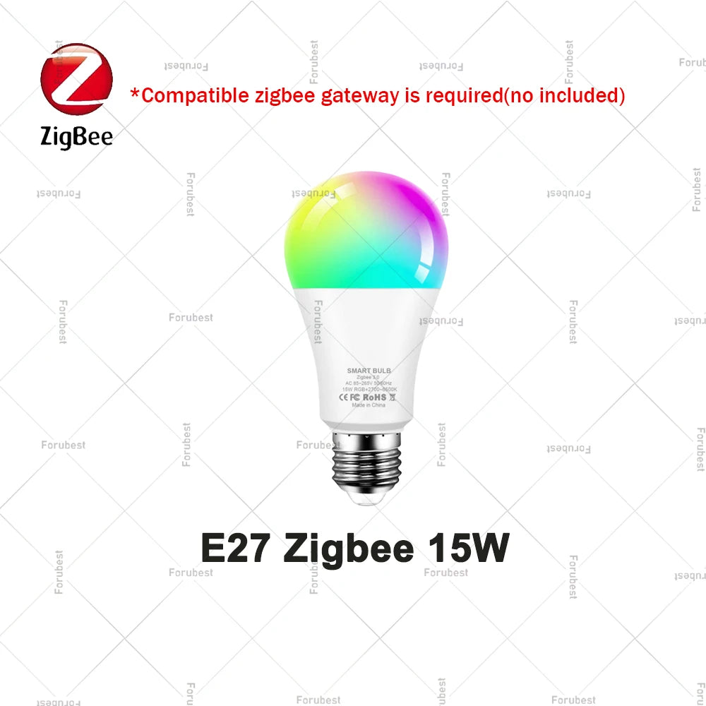 Zigbee Smart Bulb RGBCW E27 E14 GU10 LED Lamps Voice Control via Alexa Echo Yandex Alice,Zigbee 3.0 Hub Required for Zigbee2MQTT