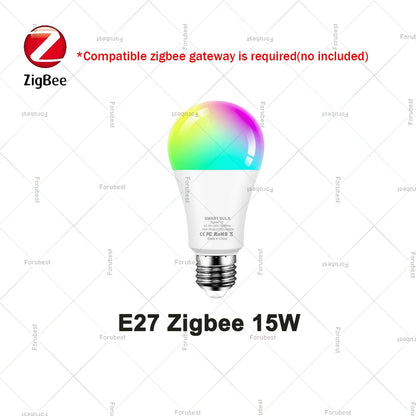 Zigbee Smart Bulb RGBCW E27 E14 GU10 LED Lamps Voice Control via Alexa Echo Yandex Alice,Zigbee 3.0 Hub Required for Zigbee2MQTT